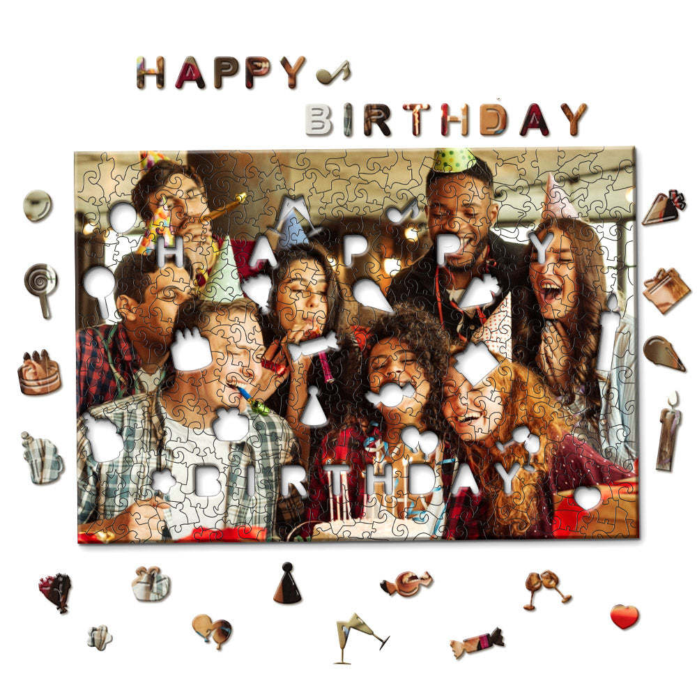 Custom Photo Jigsaw Puzzle Personalised Happy Birthday Wood Puzzle for Birthday Gift -