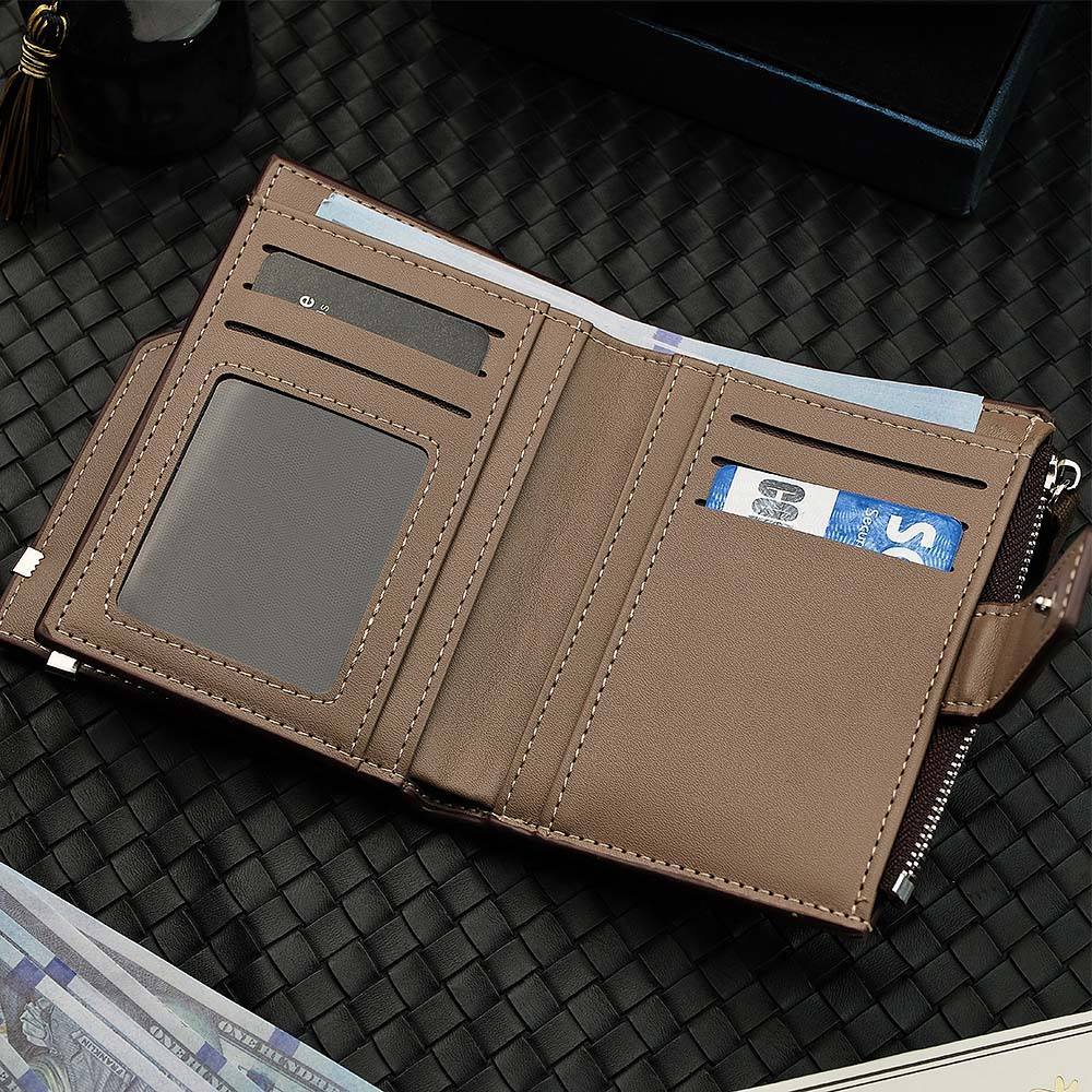 Personalized Photo Men's Foldable Leather Wallet with Text Father's Day Birthday Gift for Him -