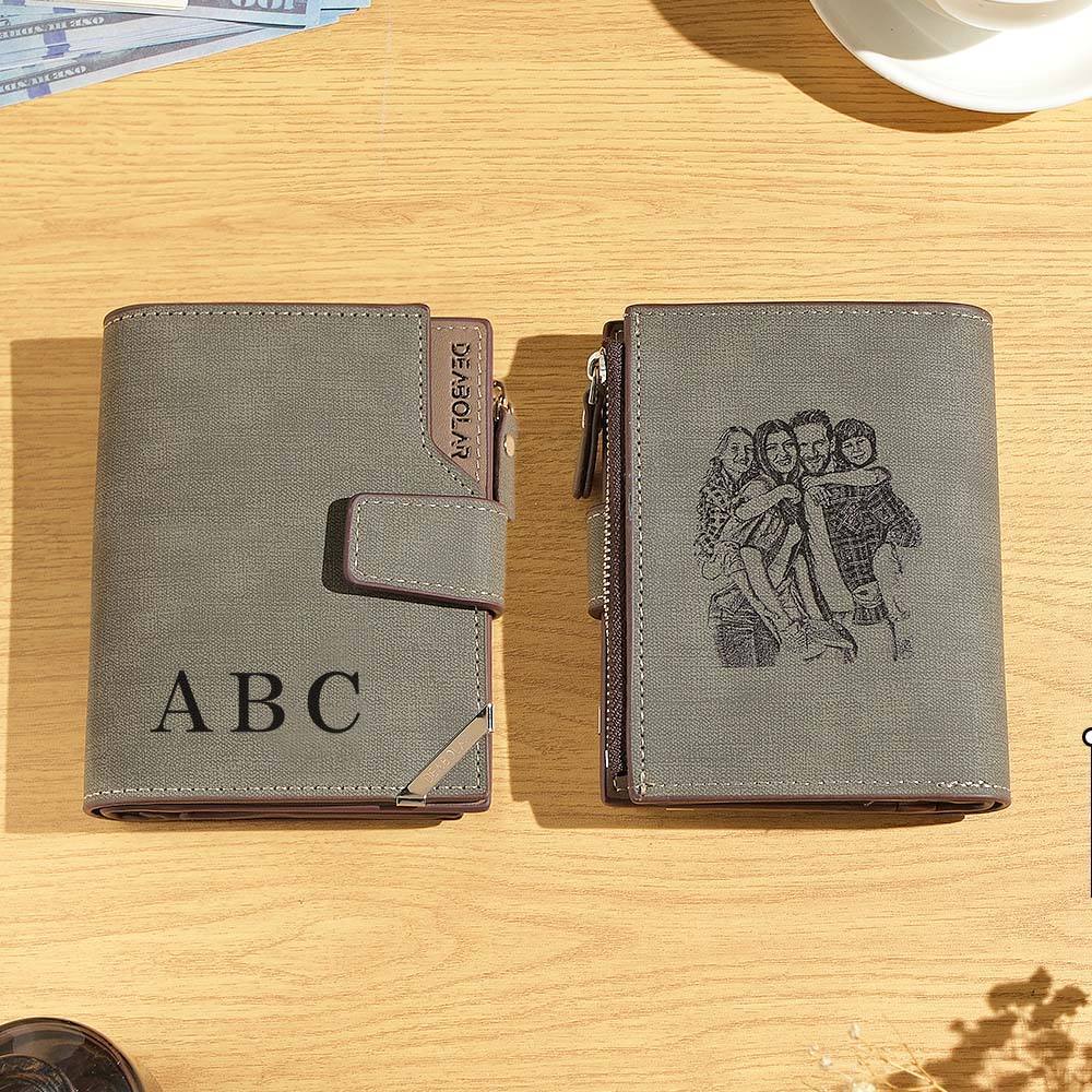 Personalized Photo Men's Foldable Leather Wallet with Text Father's Day Birthday Gift for Him -