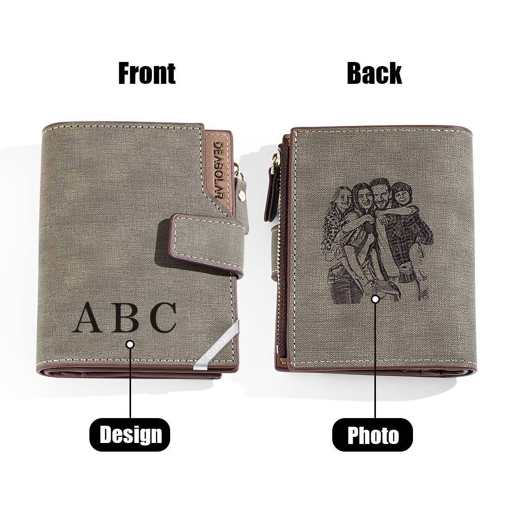 Personalized Photo Men's Foldable Leather Wallet with Text Father's Day Birthday Gift for Him -