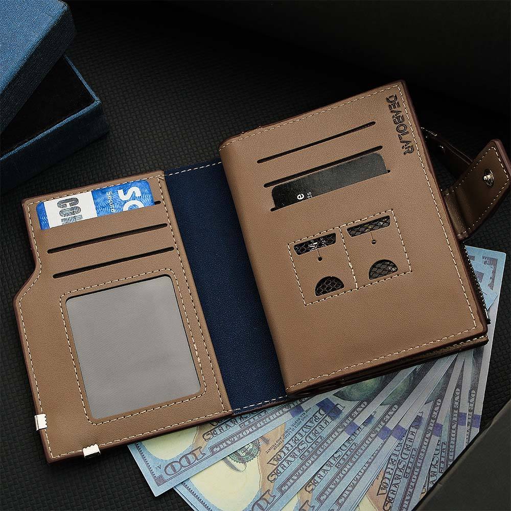 Personalized Photo Men's Foldable Leather Wallet with Text Father's Day Birthday Gift for Him -