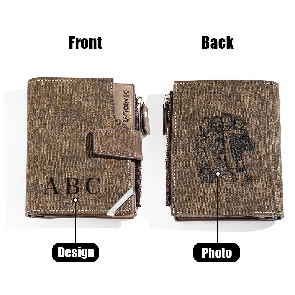 Personalized Photo Men's Foldable Leather Wallet with Text Father's Day Birthday Gift for Him -