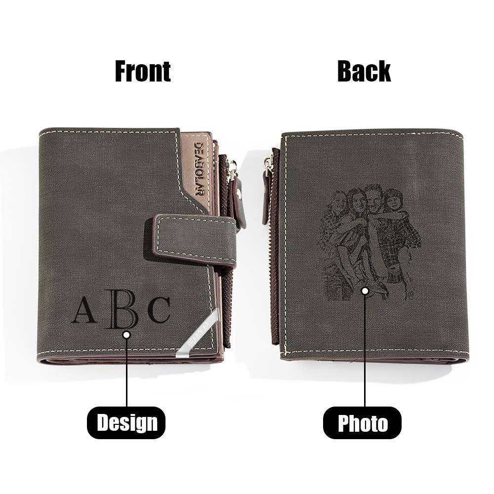 Personalized Photo Men's Foldable Leather Wallet with Text Father's Day Birthday Gift for Him -