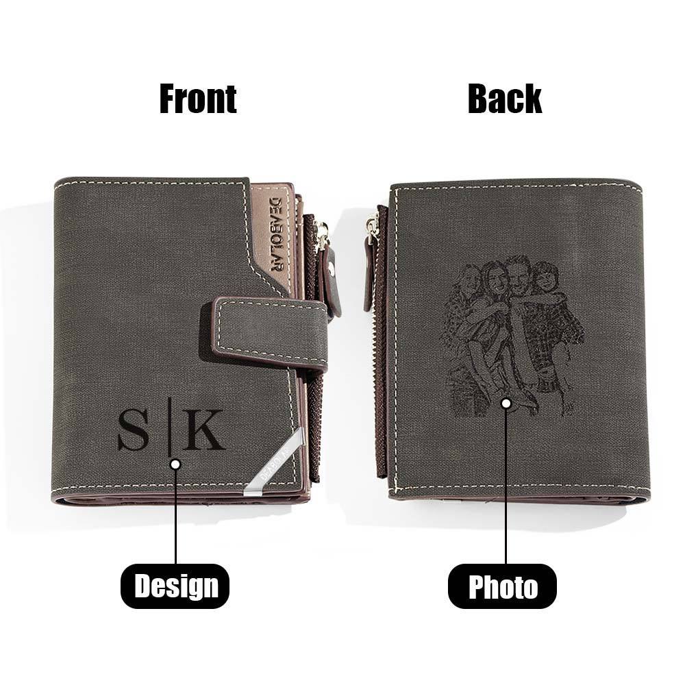 Personalized Photo Men's Foldable Leather Wallet with Text Father's Day Birthday Gift for Him -