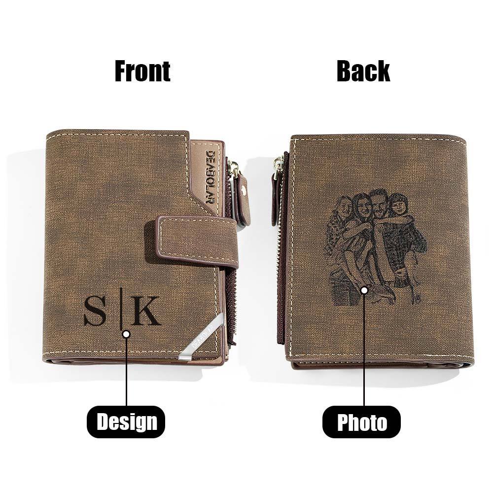Personalized Photo Men's Foldable Leather Wallet with Text Father's Day Birthday Gift for Him -