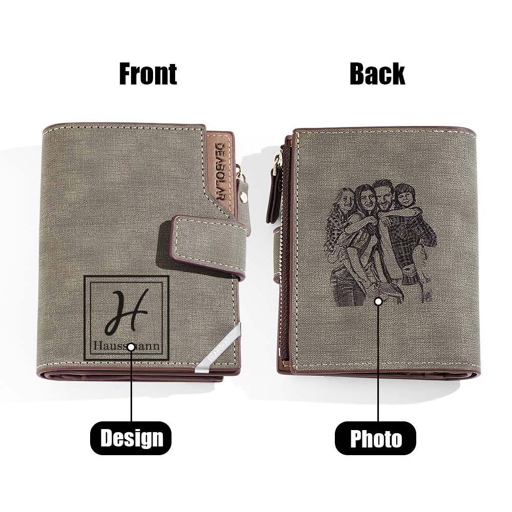 Personalized Photo Men's Foldable Leather Wallet with Text Father's Day Birthday Gift for Him -
