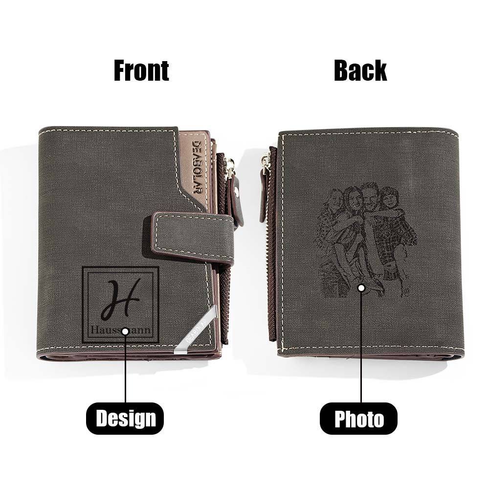 Personalized Photo Men's Foldable Leather Wallet with Text Father's Day Birthday Gift for Him -