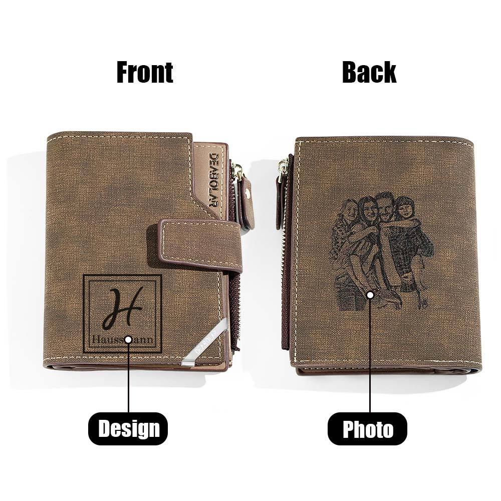 Personalized Photo Men's Foldable Leather Wallet with Text Father's Day Birthday Gift for Him -
