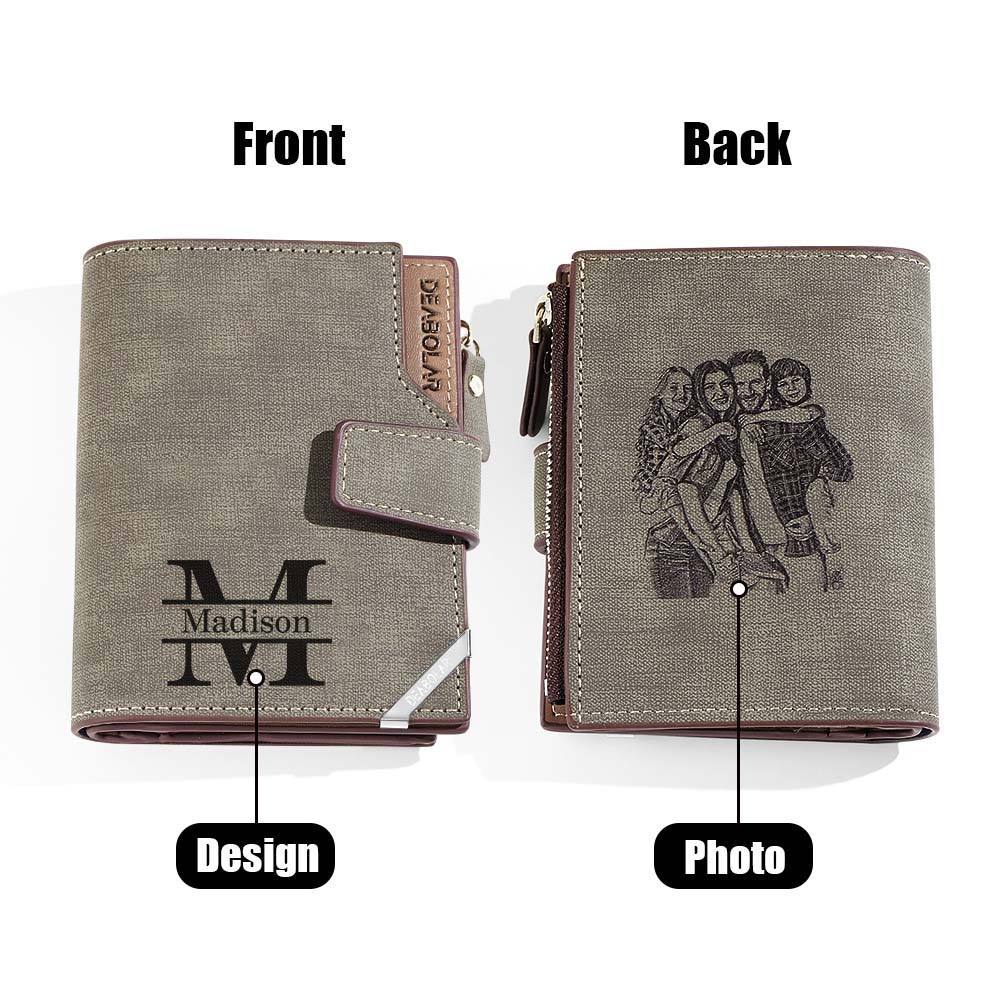 Personalized Photo Men's Foldable Leather Wallet with Text Father's Day Birthday Gift for Him -