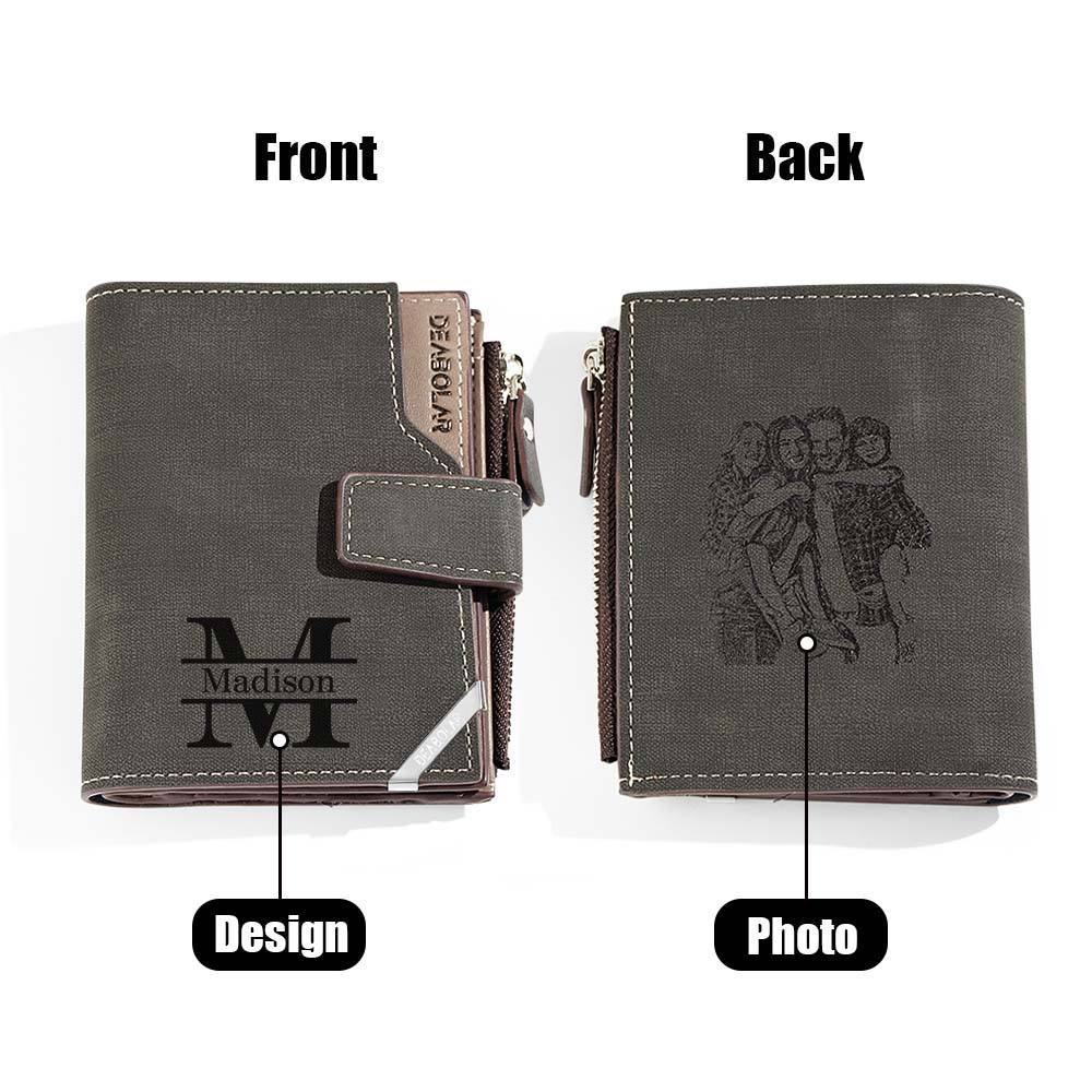 Personalized Photo Men's Foldable Leather Wallet with Text Father's Day Birthday Gift for Him -