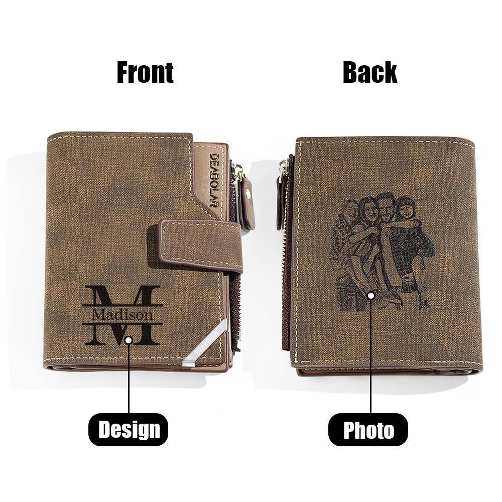 Personalized Photo Men's Foldable Leather Wallet with Text Father's Day Birthday Gift for Him -