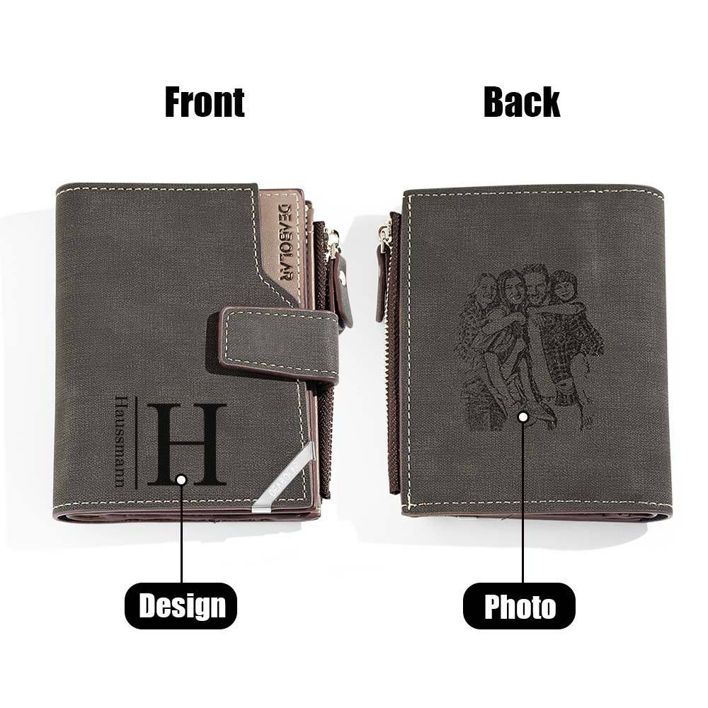 Personalized Photo Men's Foldable Leather Wallet with Text Father's Day Birthday Gift for Him -
