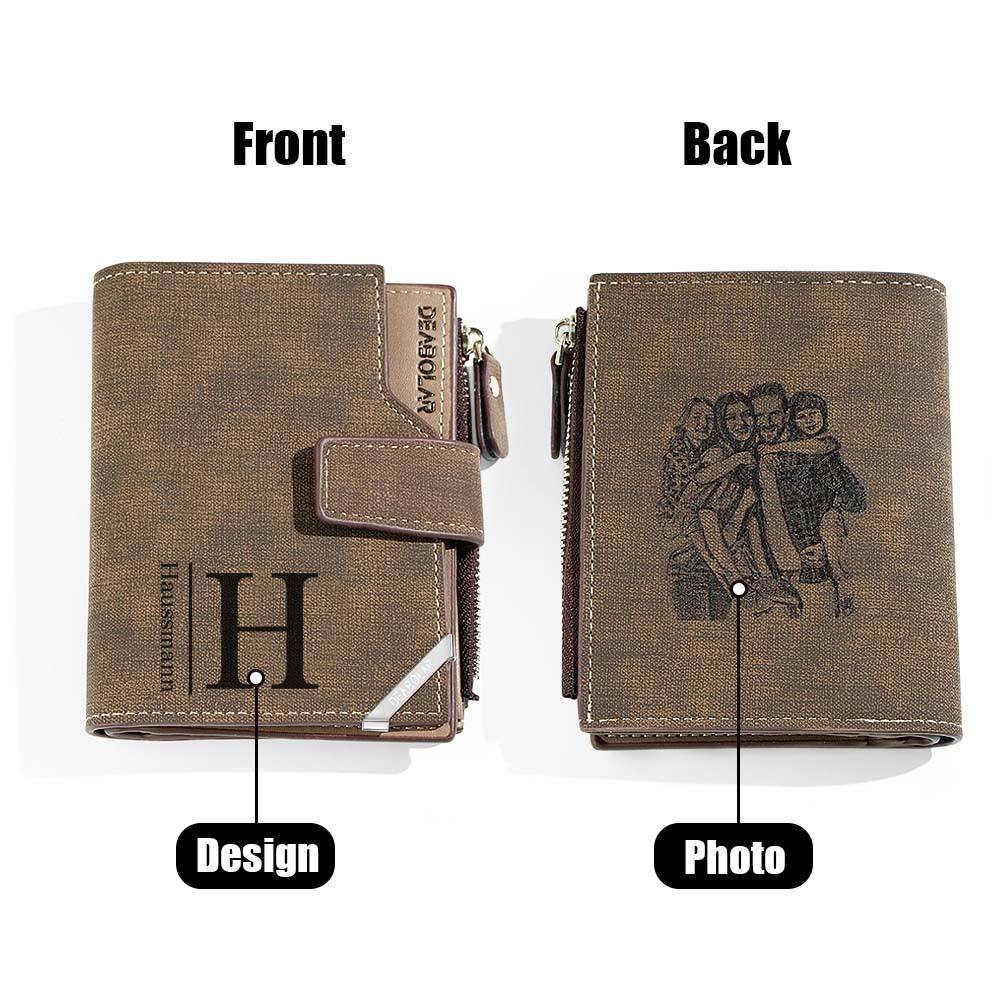 Personalized Photo Men's Foldable Leather Wallet with Text Father's Day Birthday Gift for Him -