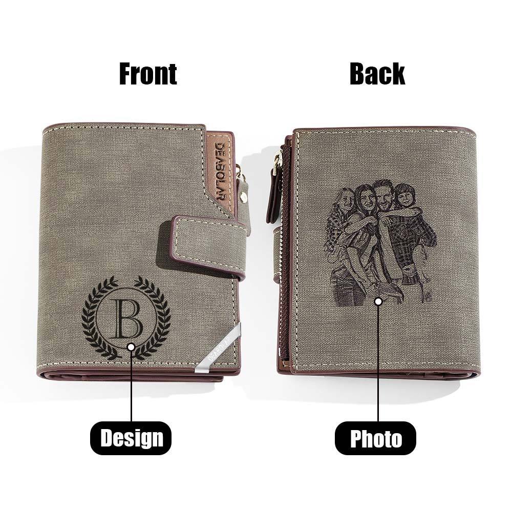 Personalized Photo Men's Foldable Leather Wallet with Text Father's Day Birthday Gift for Him -