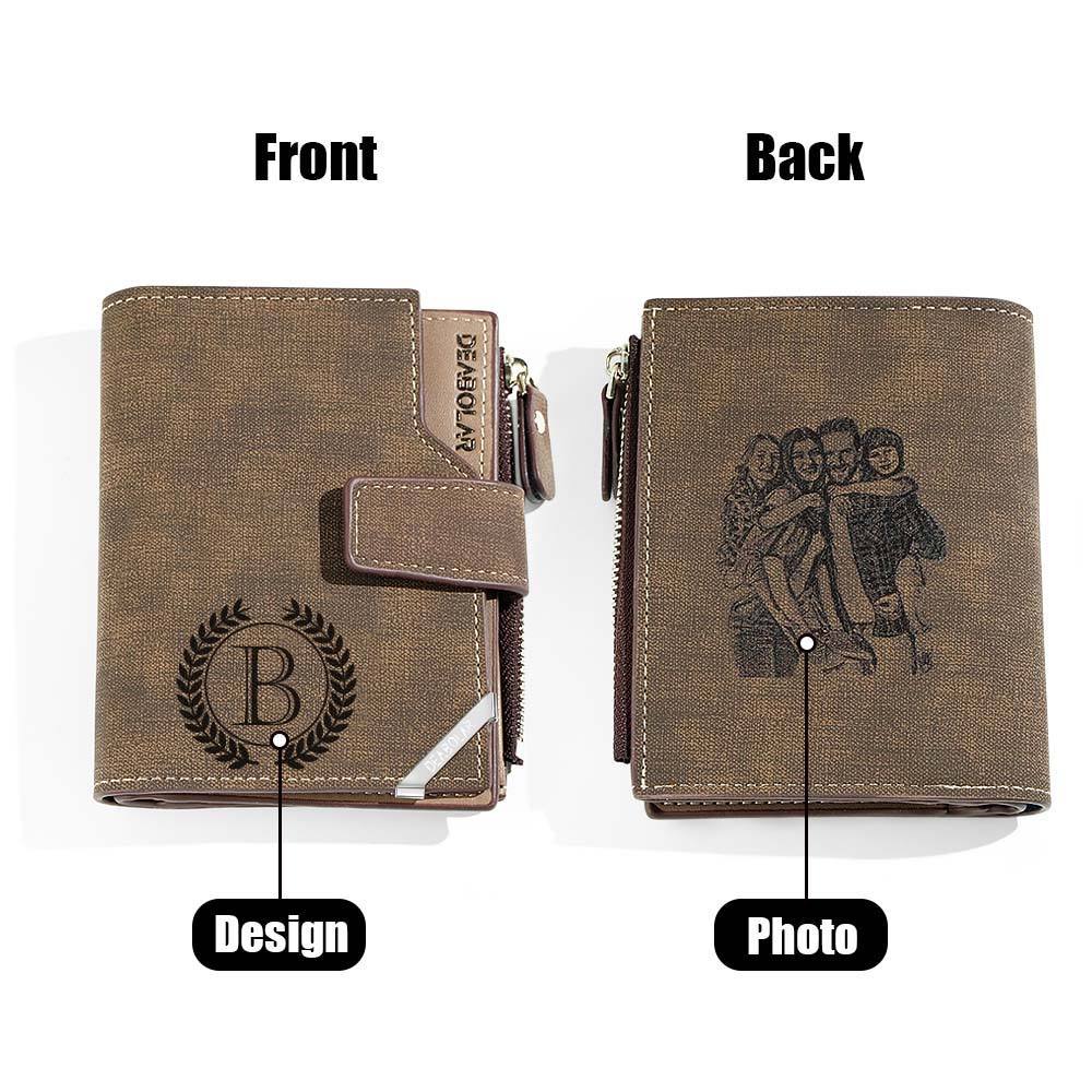 Personalized Photo Men's Foldable Leather Wallet with Text Father's Day Birthday Gift for Him -