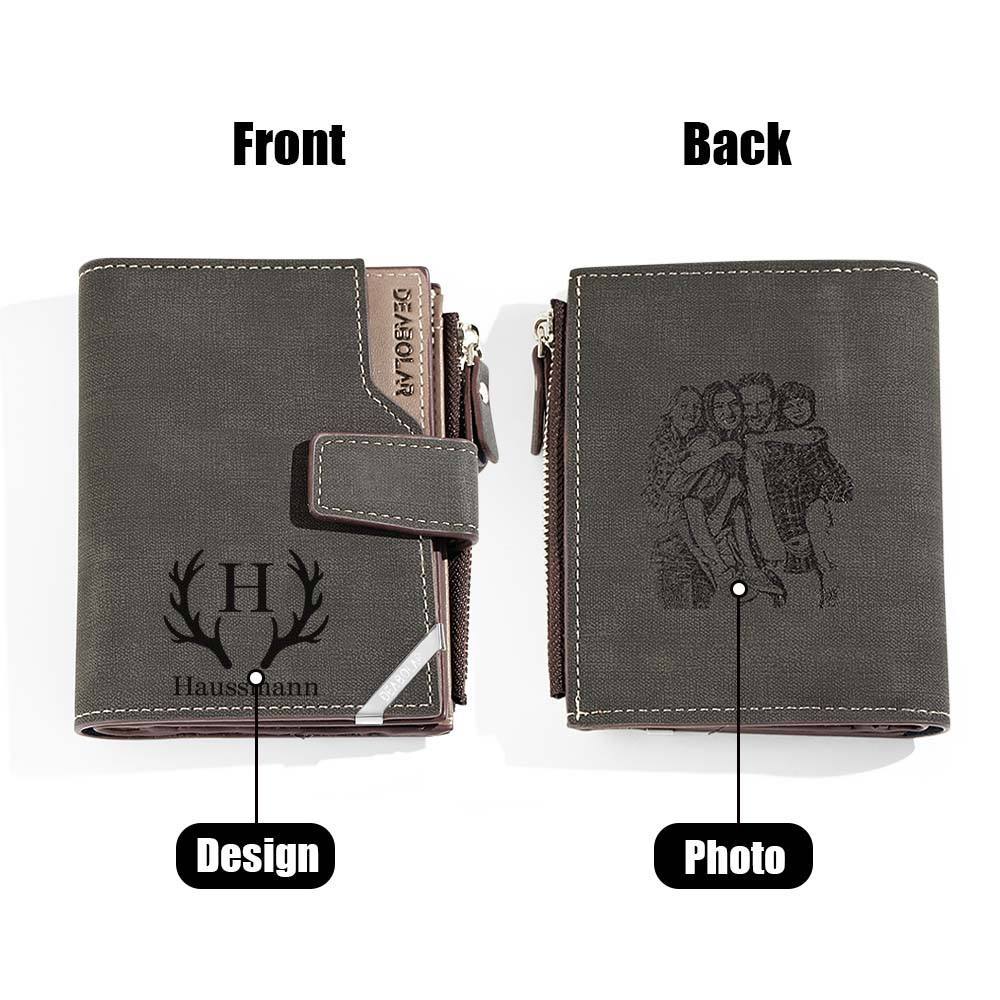 Personalized Photo Men's Foldable Leather Wallet with Text Father's Day Birthday Gift for Him -