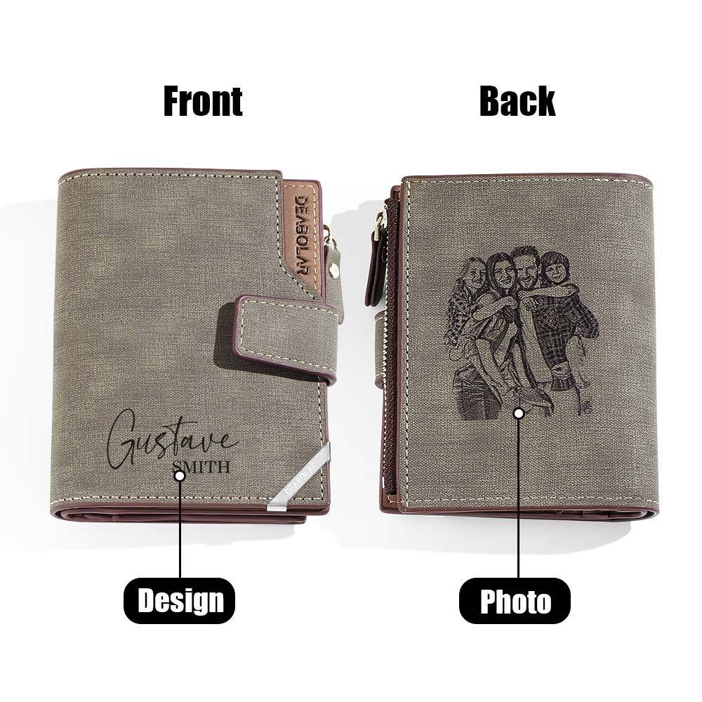 Personalized Photo Men's Foldable Leather Wallet with Text Father's Day Birthday Gift for Him -