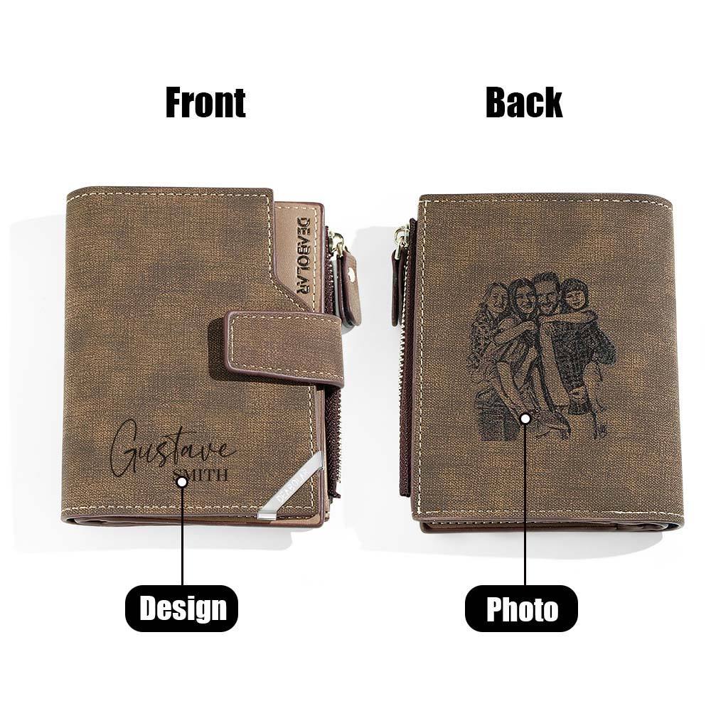 Personalized Photo Men's Foldable Leather Wallet with Text Father's Day Birthday Gift for Him -