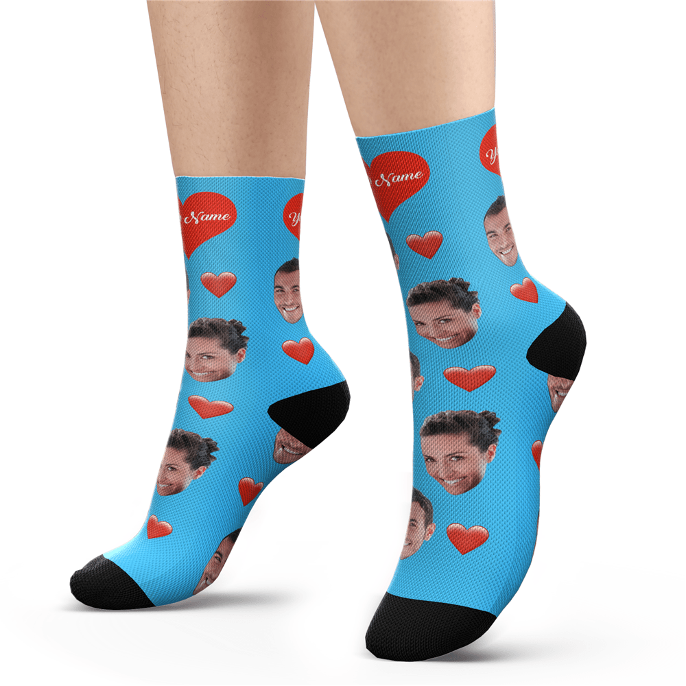 Custom Heart Socks With Your Text- PhotoPuzzleAU