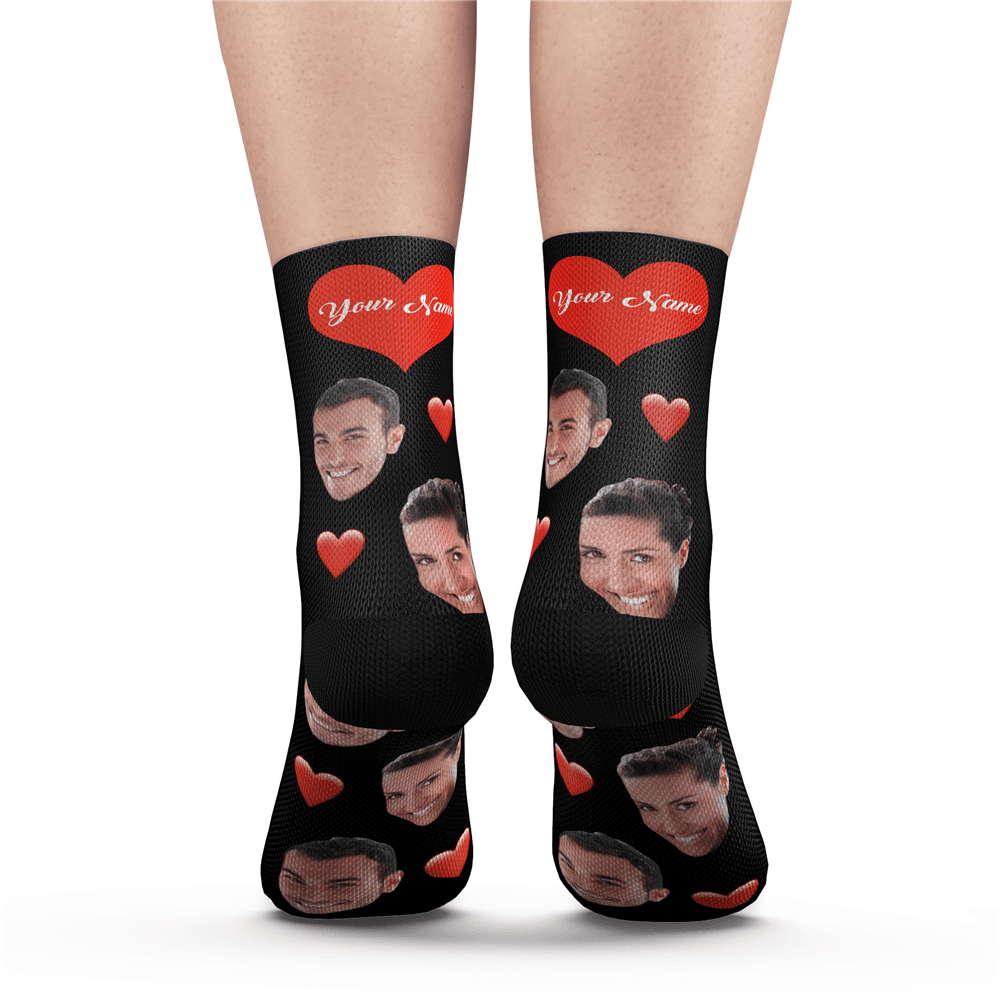 Custom Heart Socks With Your Text- PhotoPuzzleAU