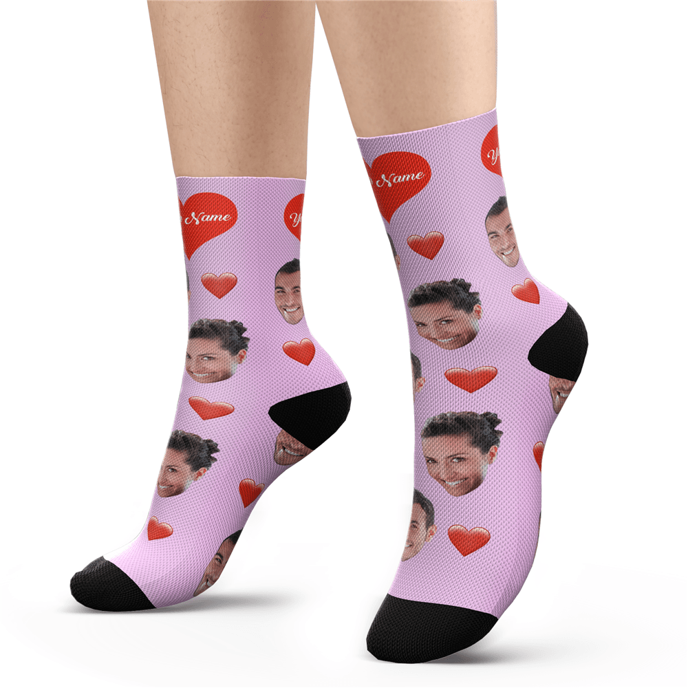 Custom Heart Socks With Your Text- PhotoPuzzleAU