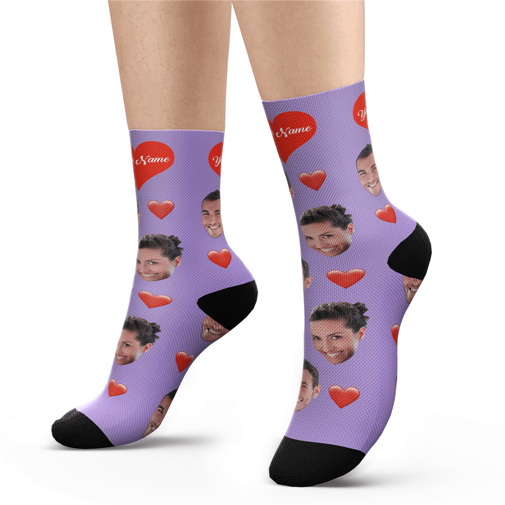 Custom Heart Socks With Your Text- PhotoPuzzleAU