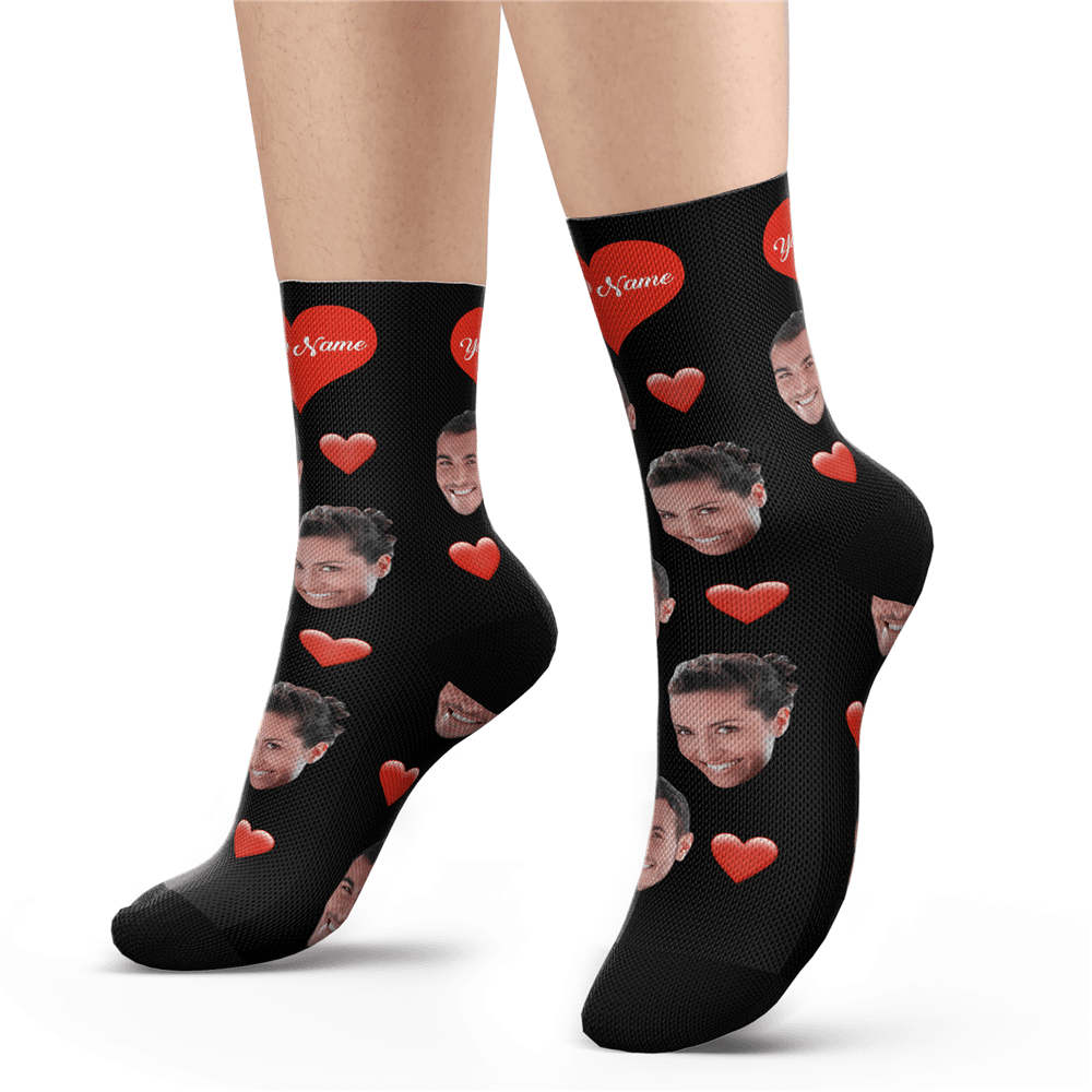 Custom Heart Socks With Your Text- PhotoPuzzleAU