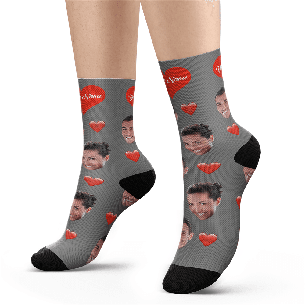 Custom Heart Socks With Your Text- PhotoPuzzleAU