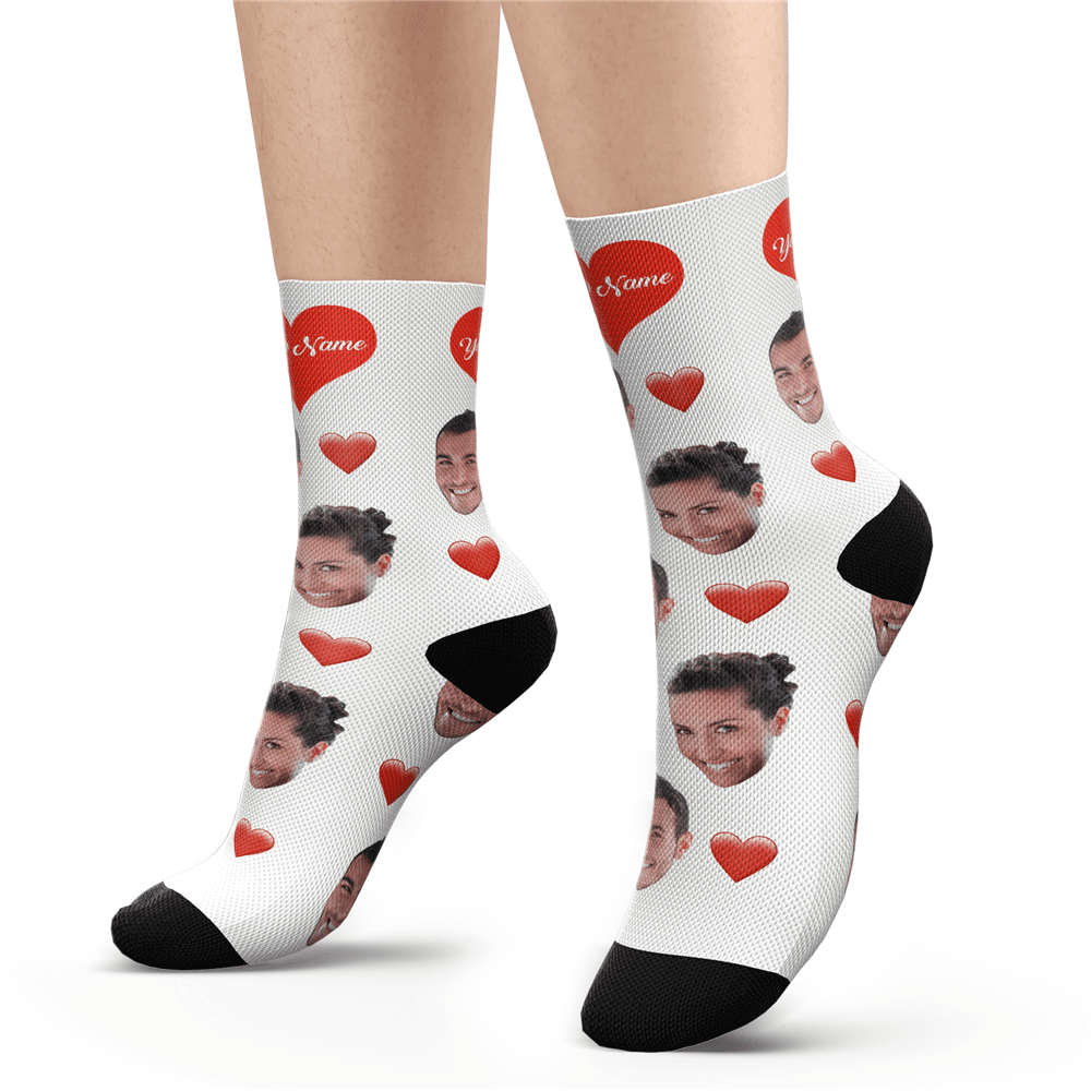 Custom Heart Socks With Your Text- PhotoPuzzleAU
