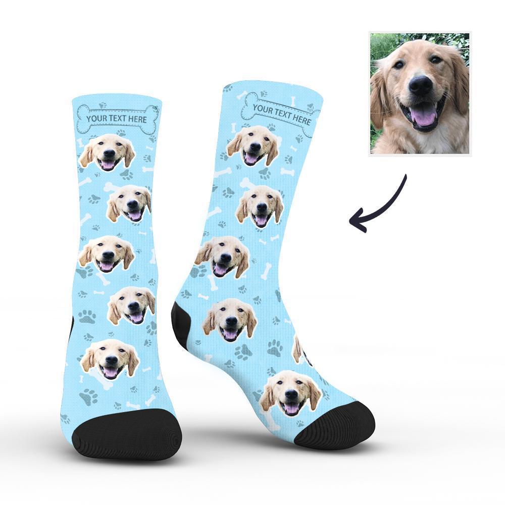 Custom Rainbow Socks Dog With Your Text - Blue - PhotoPuzzleAU