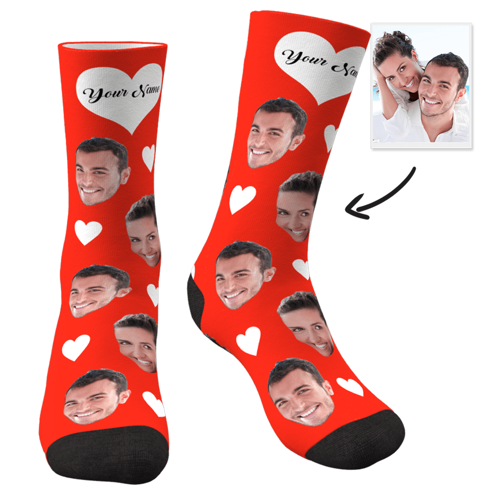 Custom Heart Socks With Your Text- PhotoPuzzleAU