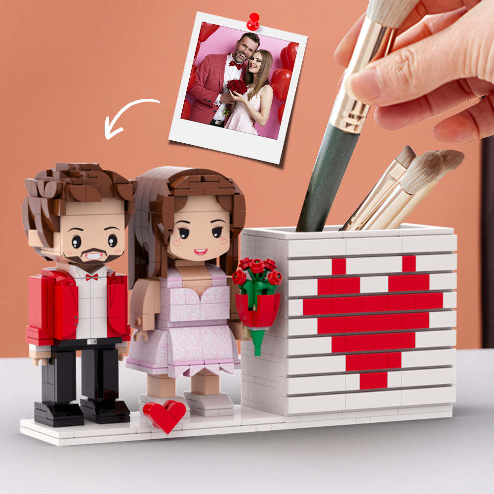 Practical Couple Full Body Custom Gift Personalized Pensil Box Brick Figure Gift For Couples On Valentine's Day Round Face Small Particle Block Gift For Lovers -