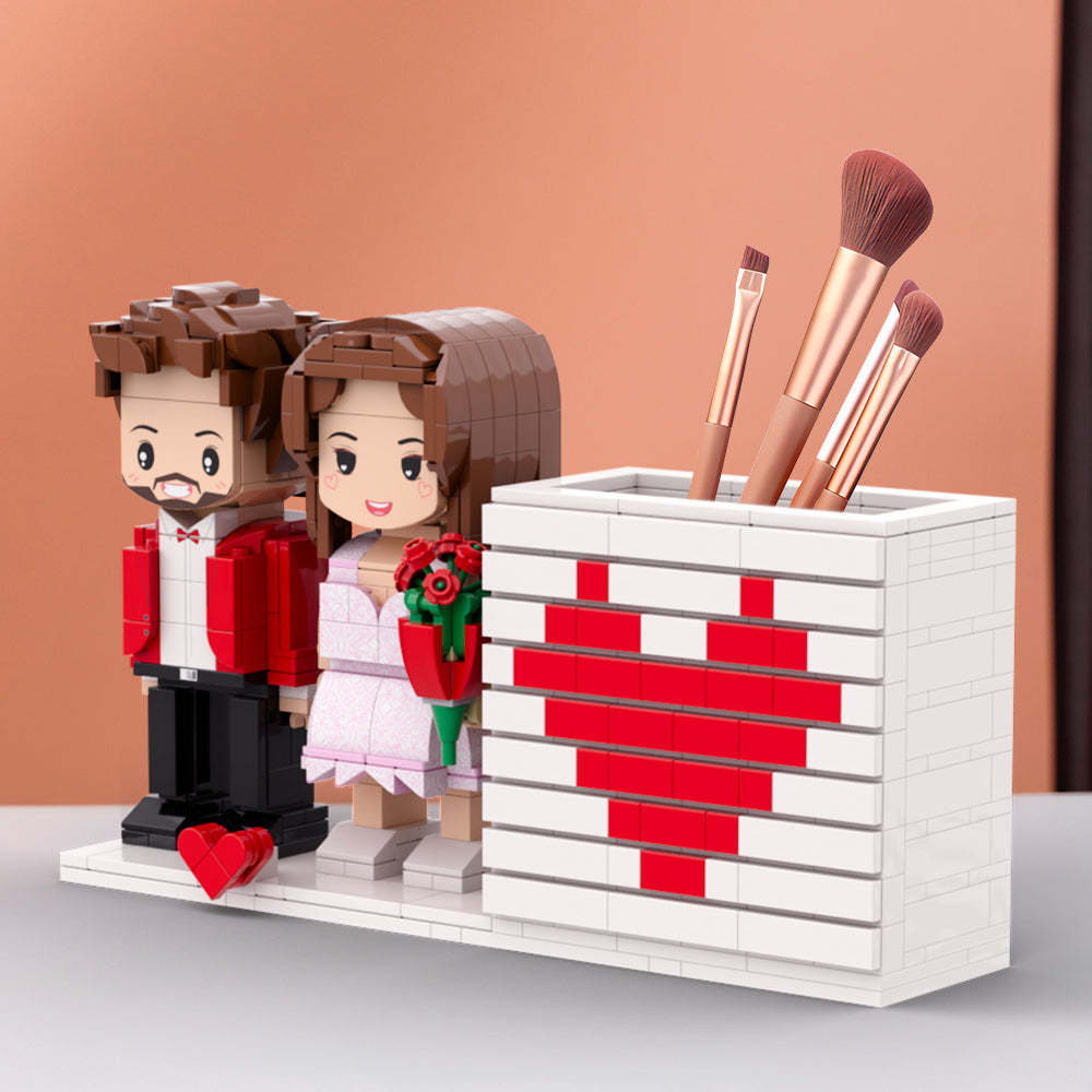 Practical Couple Full Body Custom Gift Personalized Pensil Box Brick Figure Gift For Couples On Valentine's Day Round Face Small Particle Block Gift For Lovers -