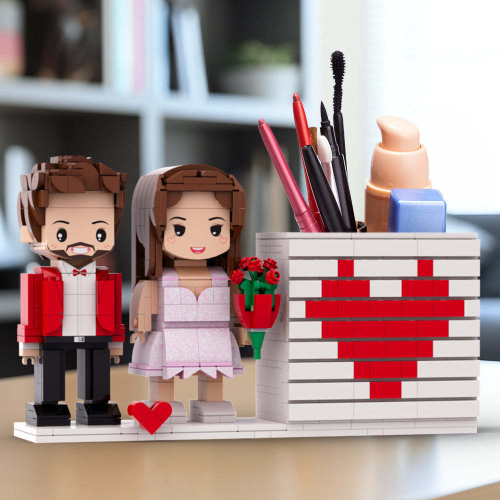 Practical Couple Full Body Custom Gift Personalized Pensil Box Brick Figure Gift For Couples On Valentine's Day Round Face Small Particle Block Gift For Lovers -