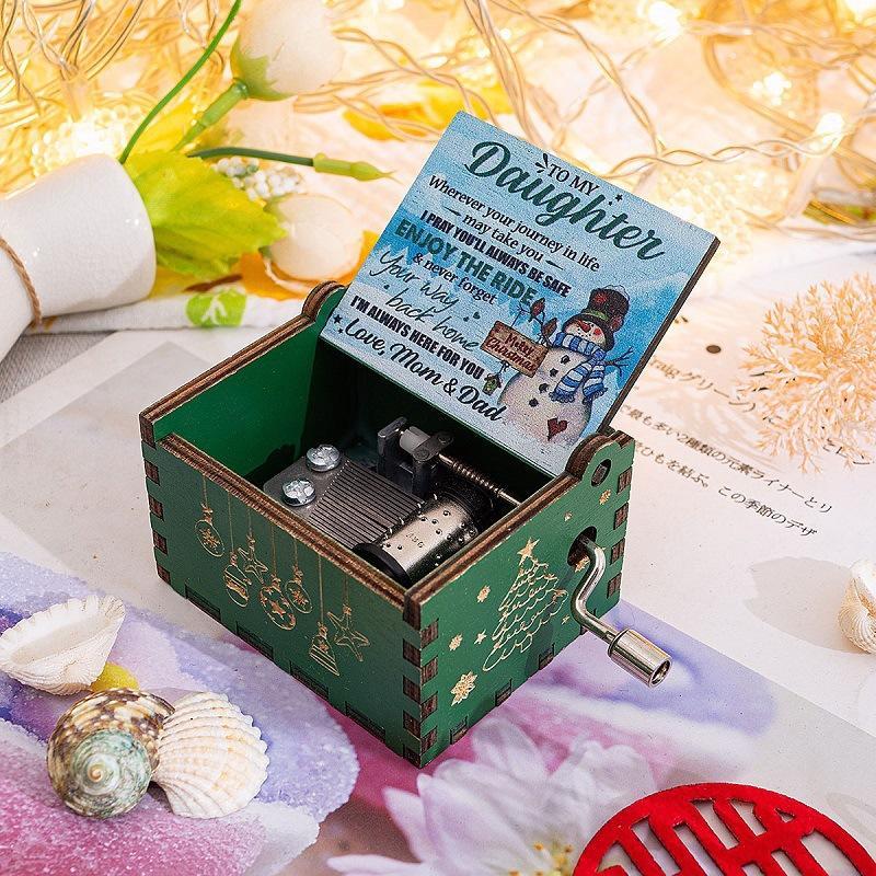 Hand-Crank Wooden Music Box - "We Wish You a Merry Christmas" Musical Gift, Painted Christmas Ornament - 