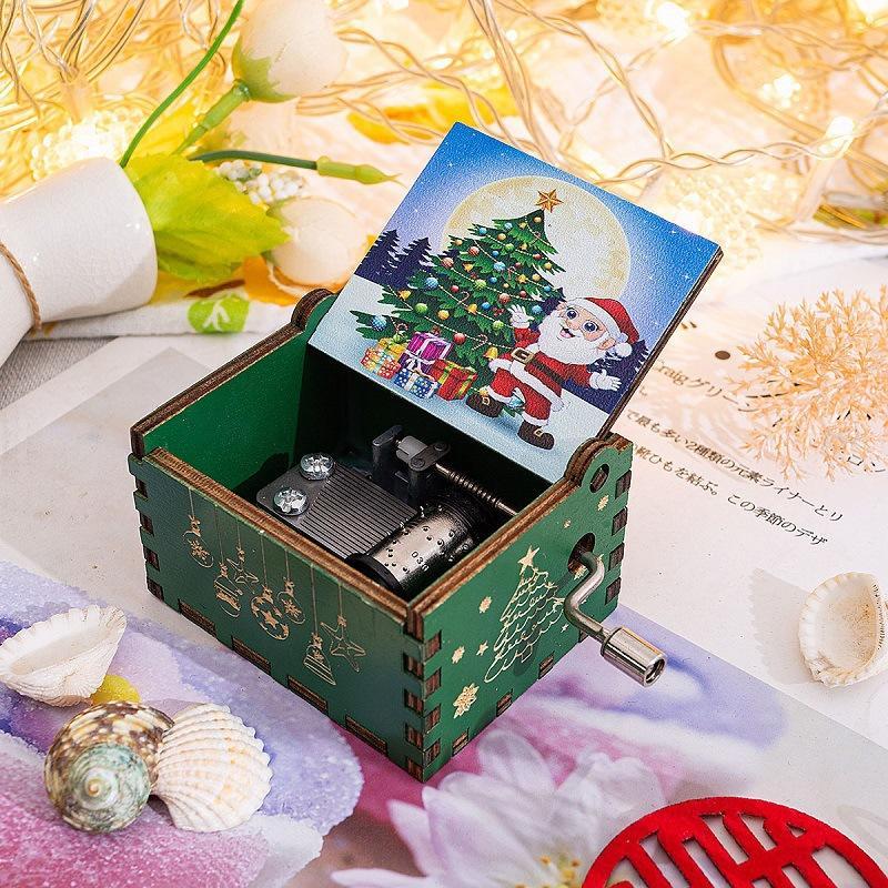 Hand-Crank Wooden Music Box - "We Wish You a Merry Christmas" Musical Gift, Painted Christmas Ornament - 