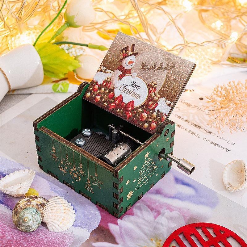 Hand-Crank Wooden Music Box - "We Wish You a Merry Christmas" Musical Gift, Painted Christmas Ornament - 