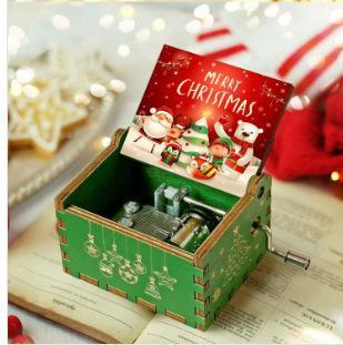Hand-Crank Wooden Music Box - "We Wish You a Merry Christmas" Musical Gift, Painted Christmas Ornament - 