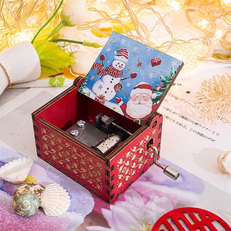 Hand-Crank Wooden Music Box - "We Wish You a Merry Christmas" Musical Gift, Painted Christmas Ornament - 