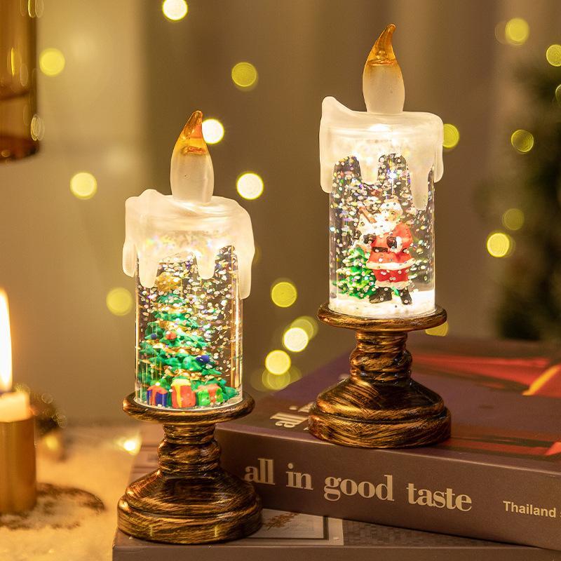 Christmas Snow Globe with Candle Light - Electric Falling Snow Decoration,  Holiday Tabletop Decor - 