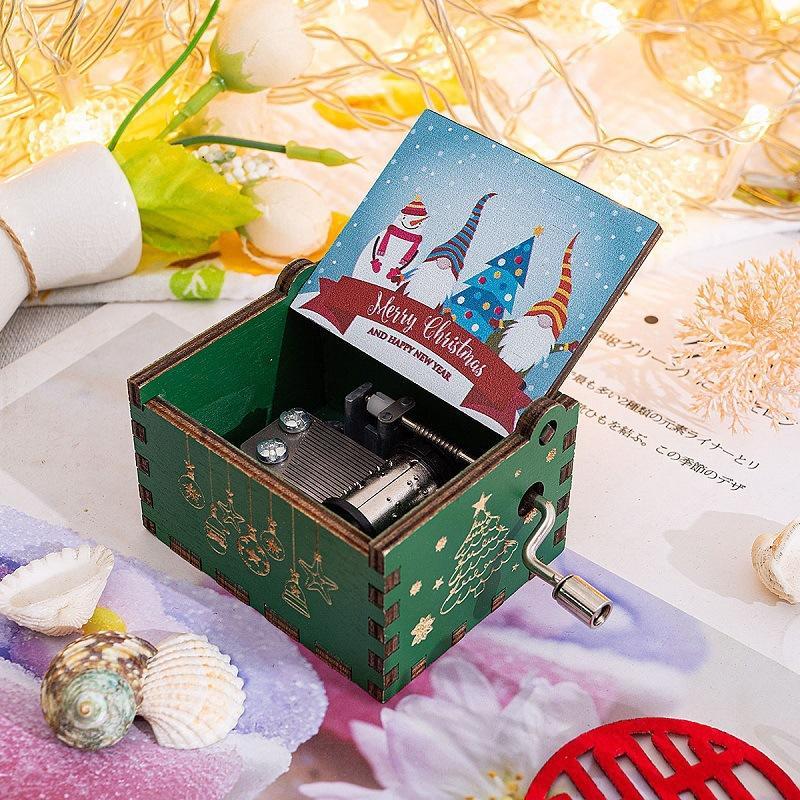 Hand-Crank Wooden Music Box - "We Wish You a Merry Christmas" Musical Gift, Painted Christmas Ornament - 