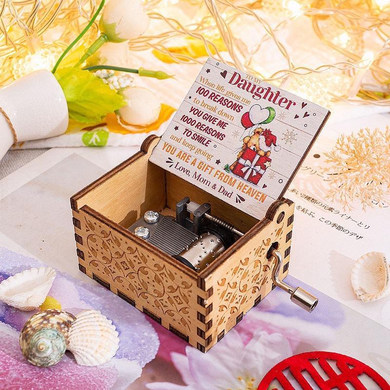 Hand-Crank Wooden Music Box - "We Wish You a Merry Christmas" Musical Gift, Painted Christmas Ornament - 