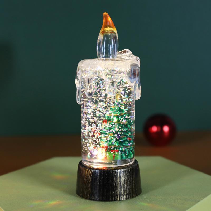Christmas Snow Globe with Candle Light - Electric Falling Snow Decoration,  Holiday Tabletop Decor - 