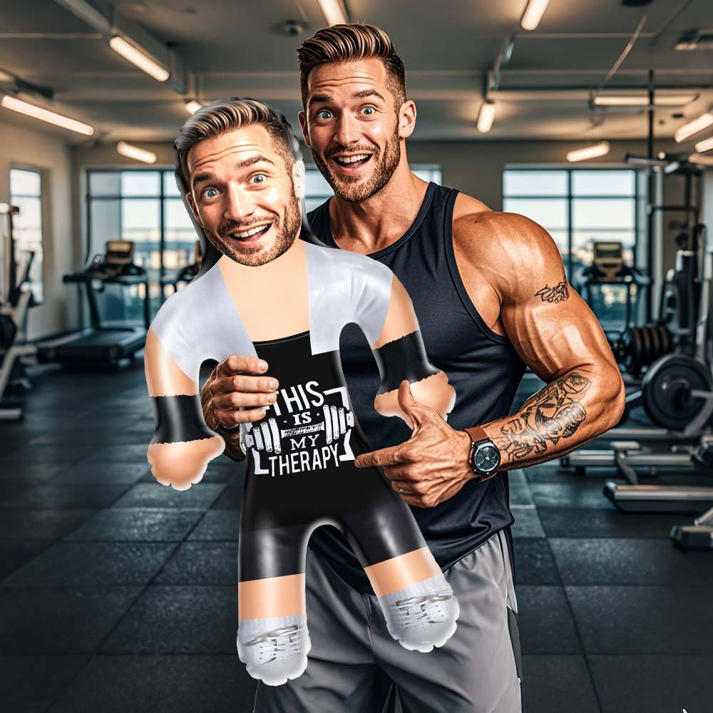 Personalized Fitness Muscle Man Air Mini Doll Funny Inflatable Doll For Fitness Enthusiast - This is my therapy -