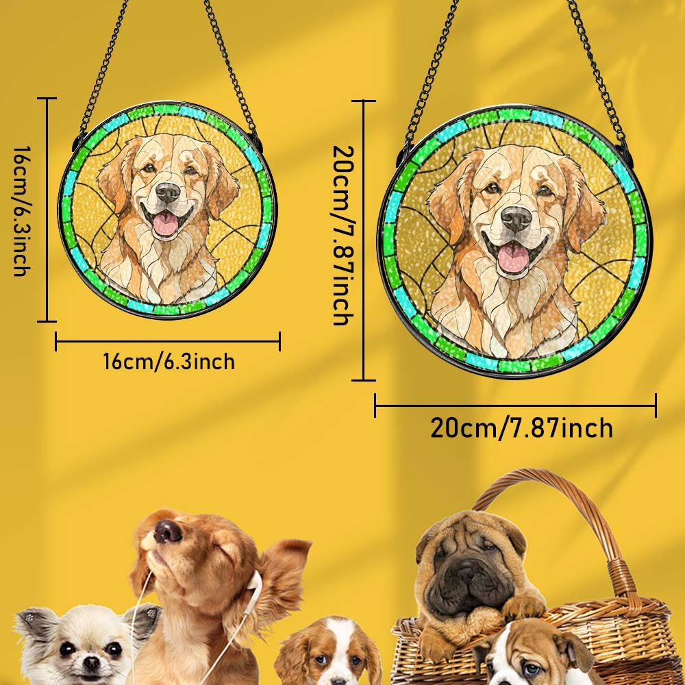 Custom Pet Portrait Art Suncatcher Stained Glass Ornament Dog Memorial Gifts for Pet Lovers -