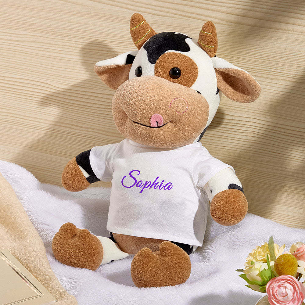 Personalized Cow Plush Stuffed Toy with Custom Text Gift for Baby Shower -