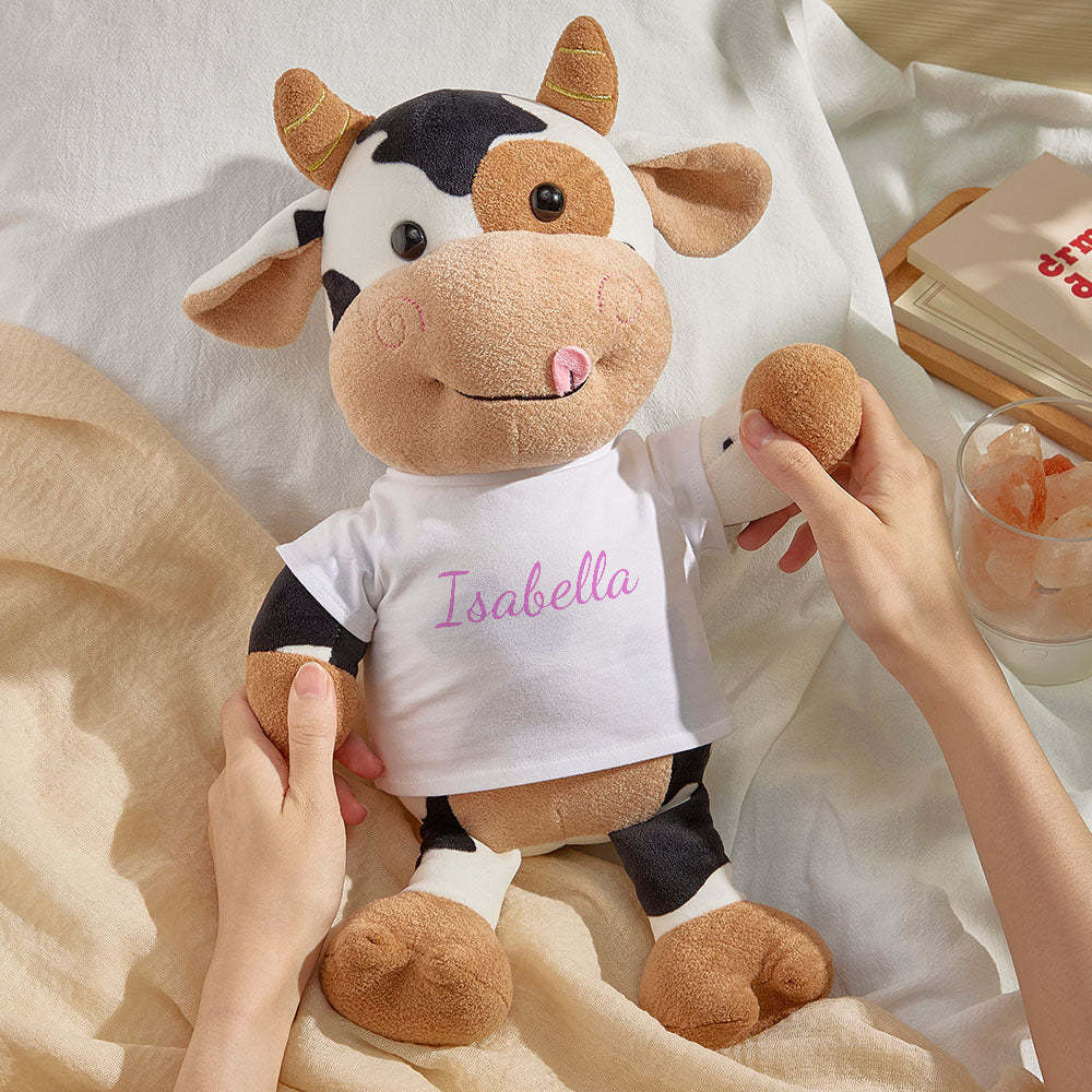 Personalized Cow Plush Stuffed Toy with Custom Text Gift for Baby Shower -
