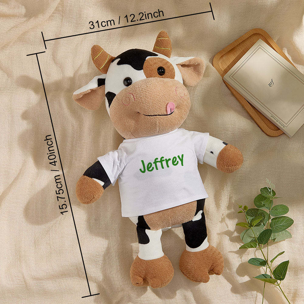 Personalized Cow Plush Stuffed Toy with Custom Text Gift for Baby Shower -