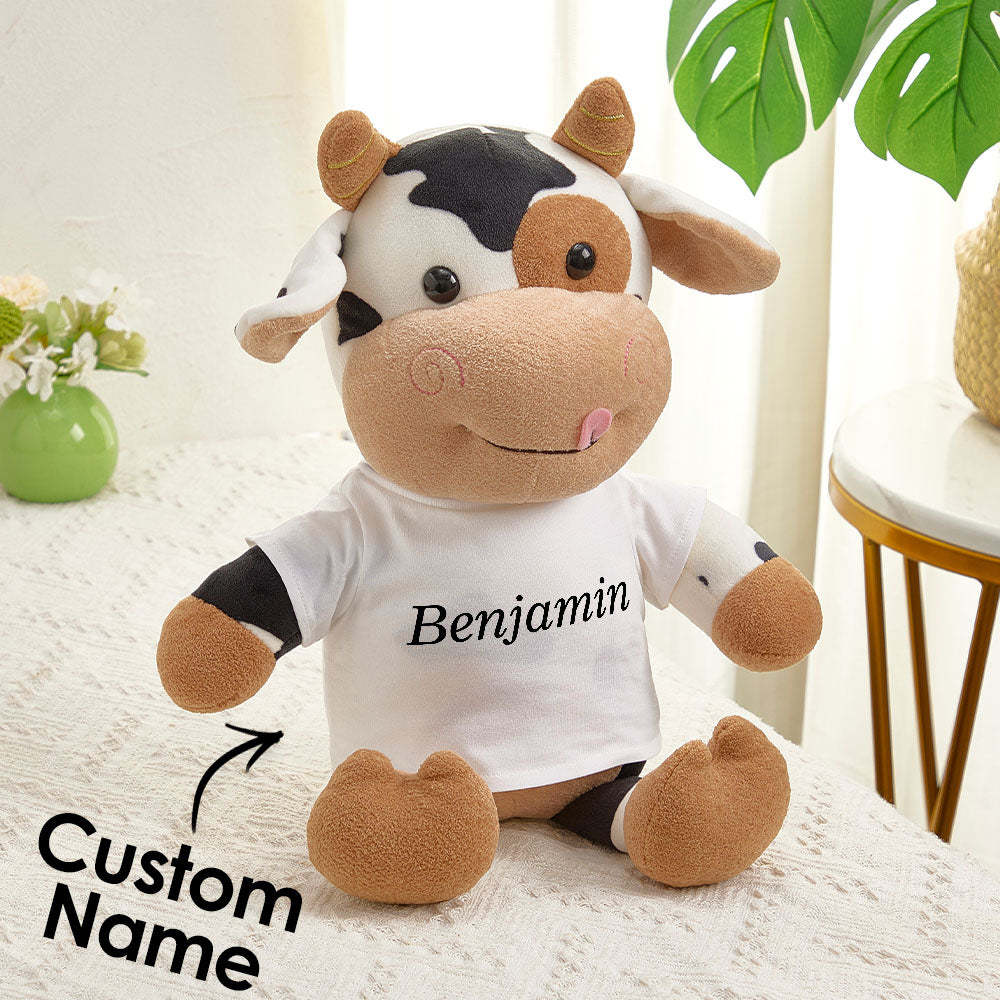 Personalized Cow Plush Stuffed Toy with Custom Text Gift for Baby Shower -
