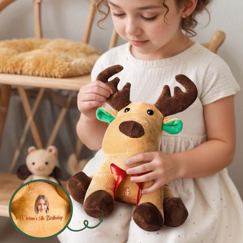 Personalized Moose Plush Stuffed Toy with Custom Text and Face Gift for Kids - 